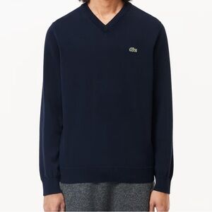 Lacoste Men’s Cotton V-Neck Blue Long Sleeve Sweater